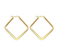 JewelryWe Geometric Hoop Earrings,Gold Tone Stainless Steel Oversize Square-shaped Polished Simple Plain Earrings for Women Girl(30MM)