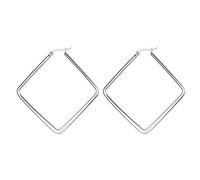 JewelryWe Geometric Hoop Earrings,Stainless Steel Oversize Square-shaped Polished Simple Plain Earrings for Women Girl(45MM)