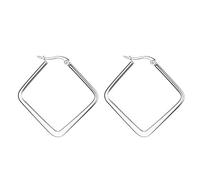 JewelryWe Geometric Hoop Earrings,Stainless Steel Oversize Square-shaped Polished Simple Plain Earrings for Women Girl(30MM)