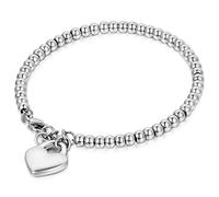 JewelryWe Gifts Mom Stainless Steel Bead Chain Bracelet Heart Charm Adjustable, Silver