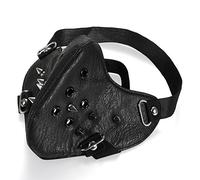 JewelryWe, gothic punk motorcycle mask, ski mask, leather, spike pointed rivets, black