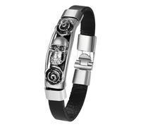 JewelryWe Gothic Skull Bracelet Men: Women Leather Rose Skeleton Heads Halloween Rock Biker Punk Wristband Bangle Cuff for Halloween Rockers Rebel