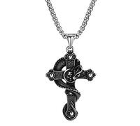 JewelryWe Gothic Skull Cross Necklace for Men Retro Punk Casting Dragon Wrap Around Cross Stainless Steel Necklace with Chain