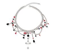 JewelryWe Halloween Necklace for Women: Gothic Cross Teardrop Tassel Crystal Beaded Fringe Choker Adjustable Stainless Steel Chain