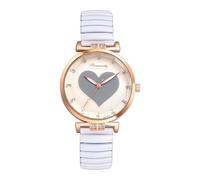 JewelryWe Heart Dial Elastic Watch - Analog Quartz Round Big Dial with Rhinestone Markers, Stretch Band Expansion Strap Wristwatch for Women Casual Business Mother's Day