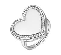 JewelryWe Heart Locket Photo Ring: Silver Brass Rhinestone Keepsake Jewelry Holds Small Picture Memory Gift for Adults