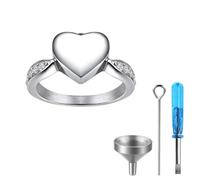 JewelryWe Heart Urn Ring for Ashes - Stainless Steel Memorial Cremation Jewelry Adjustable Keepsake Rings for Women