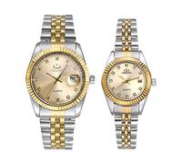 JewelryWe His and Her Matching Couple Watches Gold-Silver Tone Quartz Calendar Watch,2PCS Gold