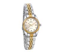 JewelryWe His and Her Matching Couple Watches Gold-Silver Tone Quartz Calendar Watch,Women's Gold
