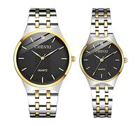 JewelryWe His and Hers Couple Watches Set Business Men Women Matching Watch Silver/Gold Pair Quartz Wristwatch, for Anniversary, Wedding, Valentine