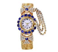 JewelryWe Iced-Out Watches for Women Colorful Rhinestones Gold Bangle Bracelet Watch Analog Quartz Sparkling Casual Dress Watch, for Mothers Day