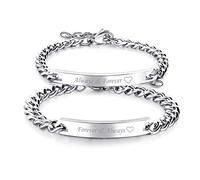 JewelryWe Ideal Gift for His & Hers Matching Set Bracelet Always & Forever Engraved Stainless Steel Couple Bracelets