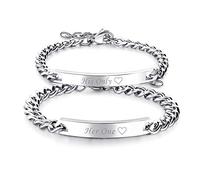 JewelryWe Ideal Gift for His & Hers Matching Set Bracelet His Only Her One Engraved Stainless Steel Couple Bracelets