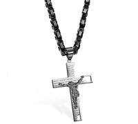 JewelryWe Jesus Bible Cross Crucifix Pendant for Men's Necklaces with 25.59 Inch Chain(Silver Color)