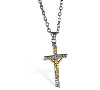 JewelryWe Jesus Christ Crucifix Cross Pendant Stainless Steel Classic Necklaces for Men Women With 21.65 Inch Chain(Gold Color)