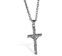 JewelryWe Jesus Christ Crucifix Cross Pendant Stainless Steel Classic Necklaces for Men Women with 21.65 Inch Chain(Silver Color)