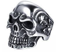 JewelryWe Jewellery Men's Skull Devil Skull Vintage Gothic Halloween Christmas Ring Stainless Steel Costume Rings Colour Black Silver (Ring Size Optional), Stainless Steel