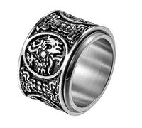 JewelryWe Jewellery Retro Men's Ring Stainless Steel Ancient 4 Guardians Beasts Chinese Mythology Rings Rotating Band Ring Band with Engraving Silver Size 54 to 70 silver