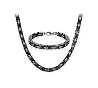 JewelryWe Jewellery Stainless Steel Chain Set of Necklaces and Bracelets for Men Black Silver Bracelets 8 mm Wide and 21.5 cm for Bracelet 22/24/26 Inch for Necklace, Stainless Steel, without stone