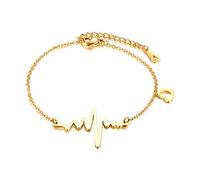 JewelryWe Jewellery Stainless Steel Heartbeat Pulse Rhythm ECG Heart Rate Hollow Heart Pendant with 45 cm Chain Nurse Doctor Medical Stethoscope Charm Necklace for Women Gold Silver, 16 centimeters,