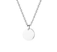 JewelryWe Jewellery Unisex Necklace Stainless Steel Round Circle Pendant with 55 cm Chain Name Chain for Men Women Silver, Stainless Steel