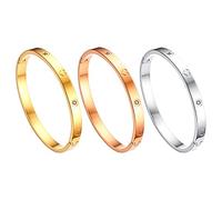 JewelryWe Jewellery Women's Bangle Stainless Steel Cubic Zirconia Simple Style Love Bracelet 6 mm Wide with Clasp Bangle Engraving Silver/Gold/Rose Gold, 18 centimeters, Stainless Steel
