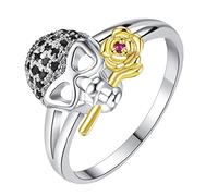 JewelryWe Jewellery Women's Ring Elegant Shiny Cubic Zirconia Rose Skull Owl Flower Rainbow Ring Engagement Wedding Band Silver Gift for Anniversary Valentine's Day Christmas, Brass Brass Zirconia