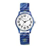 JewelryWe Ladies Elastic Band Watch: Men Women The Starry Night Stretch Strap Stylish Print Design Quartz Analog Easy to Reader Arabic Numerals Wrist Watches