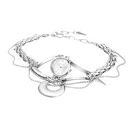 JewelryWe Ladies Silver Choker Watch: Women Layered Chunky Stainless Steel Round Spike Tassel Necklace Analog Quartz Movement Novelty Hip Hop Punk Pendant Casual Watches