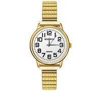 JewelryWe Ladies Watches Stretch Band: Quartz Watch Large Arabic Numeral Dial Stainless Steel Elastic Band Easy Read Analog Wristwatch