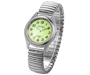 JewelryWe Ladies Watches Stretch Band: Quartz Watch Large Arabic Numeral Dial Stainless Steel Elastic Band Easy Read Analog Wristwatch
