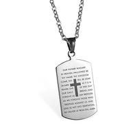 JewelryWe Lord's Prayer Bible Stainless Steel Necklaces Tag Pendant with Chain Christian Religious Jewelry