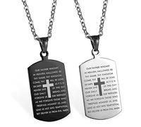 JewelryWe Lord's Prayer Bible Stainless Steel Necklaces Tag Pendant with Chain Christian Religious Jewelry