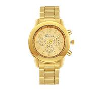 JewelryWe Luxury Mens Dress Watch, Stainless Steel Bling Rhinestones Accented Quartz Wrist Watches - Gold, for Halloween, no Rhinestones