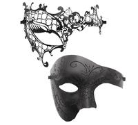 JewelryWe Masquerade Mask for Couple Black Venetian Half-Face Gothic Lace Matte Carnival Mardi Gras Cosplay Ball Cosplay Mask