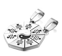 JewelryWe MatchingYin Yang BA GUA Eight Trigrams Stainless Steel Lucky Charm Pendant Necklace Set for Couple