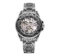 JewelryWe Men Automatic Mechanical Watches: Self Winding Skeleton Vintage 36 Hours Power Reserve Diamond Accented Dial Stainless Steel Strap Wristwatch