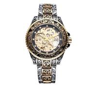 JewelryWe Men Automatic Mechanical Watches: Self Winding Skeleton Vintage 36 Hours Power Reserve Diamond Accented Dial Stainless Steel Strap Wristwatch