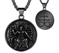 JewelryWe Men Baphomet Satanic Necklace: Stainless Steel Dual-Sided Lucifer Pendant for Gothic Religious Satanic Amulet Jewelry