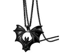 JewelryWe Men Oversized Bat Necklace Stainless Steel Black Gothic Talisman