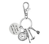 JewelryWe Men’s Key Chain Watch FOB Clip-on Quartz Pocket Watch Novelty Key Ring Watches with Engraved Tag