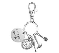 JewelryWe Men’s Key Chain Watch FOB Clip-on Quartz Pocket Watch Novelty Key Ring Watches with Engraved Tag