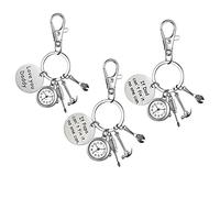 JewelryWe Men’s Key Chain Watch FOB Clip-on Quartz Pocket Watch Novelty Key Ring Watches with Engraved Tag