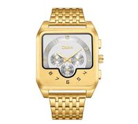 JewelryWe Men Square Luminous Watch: Big Face Analog Quartz Movement Night Glow Casual Business Stainless Steel Band Large Dial Wristwatch