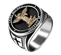 JewelryWe Men St Michael Ring: Archangel Protector Medal Signet Round Shield Stainless Steel Christian Catholic Orthodox Jewelry Gift Size P1/2-Z1⁄2