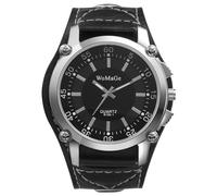 JewelryWe Men Steampunk Cuff Watch: Big Dial Black Wide Leather Strap Analog Quartz Wrist Watch Rock Biker Halloween