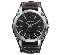 JewelryWe Men Steampunk Cuff Watch: Big Dial Brown Wide Leather Strap Analog Quartz Wrist Watch Rock Biker Halloween