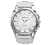 JewelryWe Men Steampunk Cuff Watch: Big Dial White Wide Leather Strap Analog Quartz Wrist Watch Rock Biker Halloween