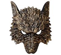 JewelryWe Men Wolf Cosplay Mask: Women Gold Steampunk Werewolf 3D Scary Half Face Costume Party Halloween Masquerade 3D Mask