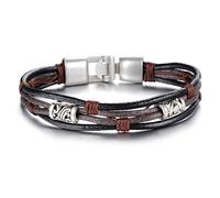 JewelryWe Men Women Alloy Leather Bracelet Bangle Rope Black Silver Brown Black Braided
